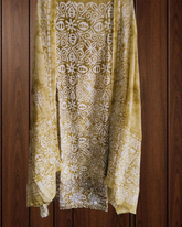 Cotton Batik Elegance: Kurta with Laser-Cut Daman & Printed Dupatta